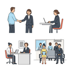 Business Professionals in Various Interview and Work Scenarios