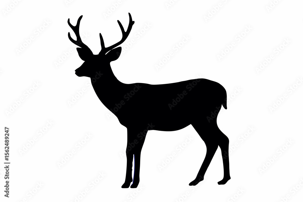 Poster silhouette of a deer standing with antlers visible against a plain white background image view creat