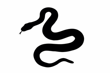 Fototapeta premium Silhouette depiction of a snake with its tongue out, coiled and ready, isolated on a white background created with generated ai