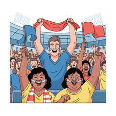 Cheering Crowd of Fans Celebrating Victory at a Sporting Event