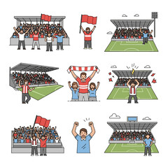 Cheering Crowd Illustrations: Fans in Stadiums, Celebrating with Flags and Scarves