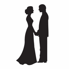Fototapeta premium Silhouette of a bride and groom holding hands facing each other in a romantic wedding scene vector art created with generated ai