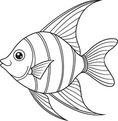 Angelfish coloring page featuring striped fins and elegant flow for art or educational activities