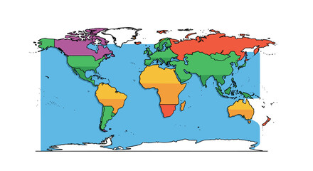 Colorful World Map Showing Regional Categorization
