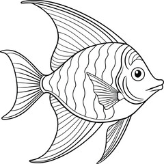 Beautiful angelfish swimming gracefully in water with fine outlines for coloring and educational use