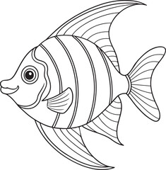 Tropical angelfish line art with bold striped design ideal for coloring pages and creative projects