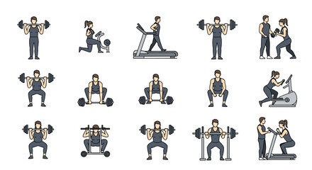 Diverse Fitness Exercises Demonstrated by Men and Women