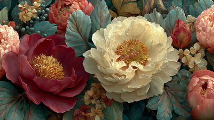 Floral pattern wallpaper in soft vintage hues