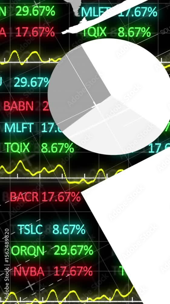 Aufkleber animation of stock market and statistical data processing against black background