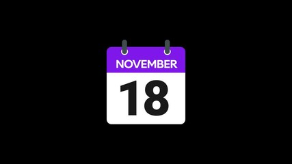 18 November in calendar animation without background
