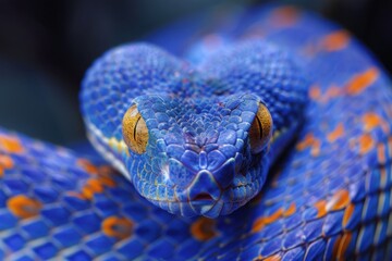 Fototapeta premium Blue viper snake closeup face