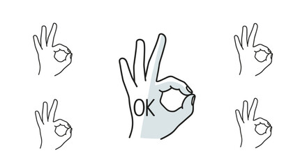 Obraz premium Simple Outline Hand Gestures Showing the OK Sign