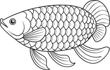 Arowana fish line illustration in outline style designed for coloring or artistic interpretation