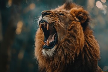 Fototapeta premium Close-up shot of roaring lion