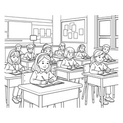 Obraz premium Classroom full of students engaged in learning and writing activities