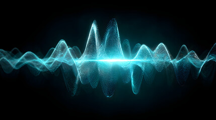 A turquoise audio waveform on a black background, showing variations in sound amplitude over time.