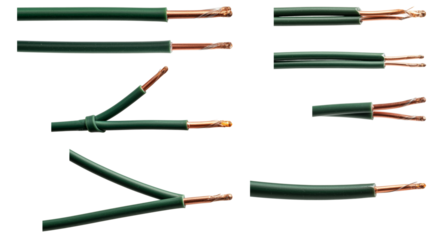 Loose electric wire connections sparking at the tips on transparent background  