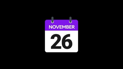 26 November in calendar animation without background
