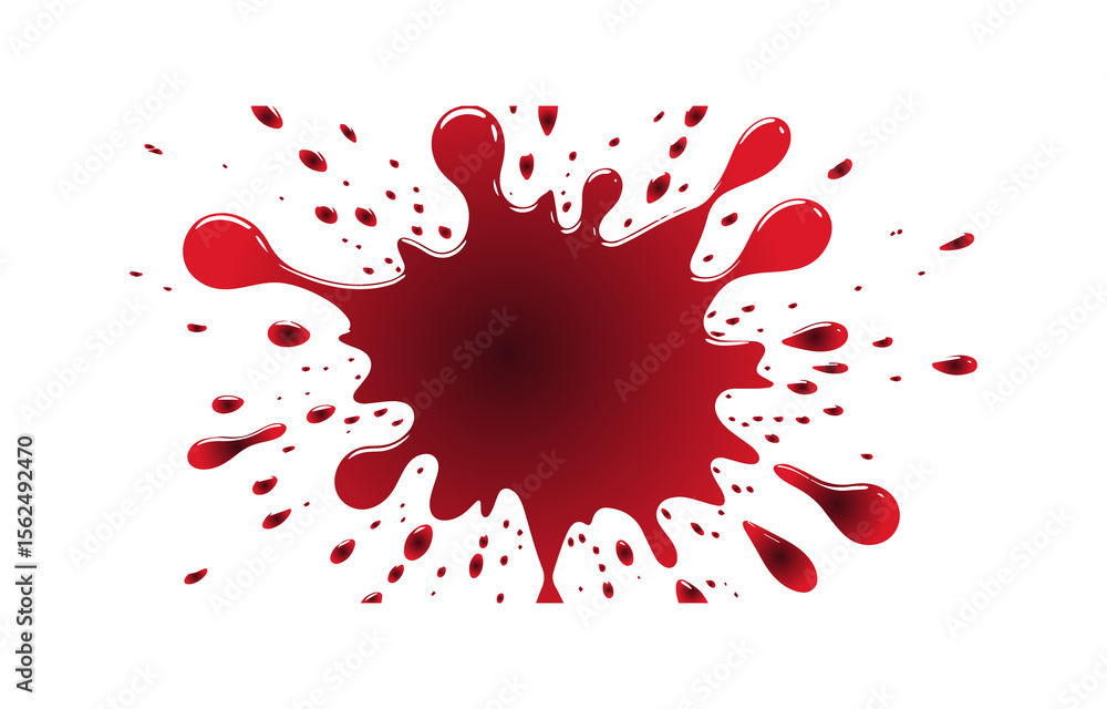 Poster a dynamic splash of rich red liquid with droplets and splatters creating an abstract pattern isolate