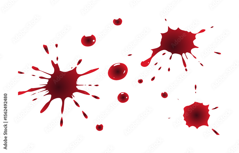 Poster collection of realistic red blood splatters and drips with a gradient effect isolated on transparent