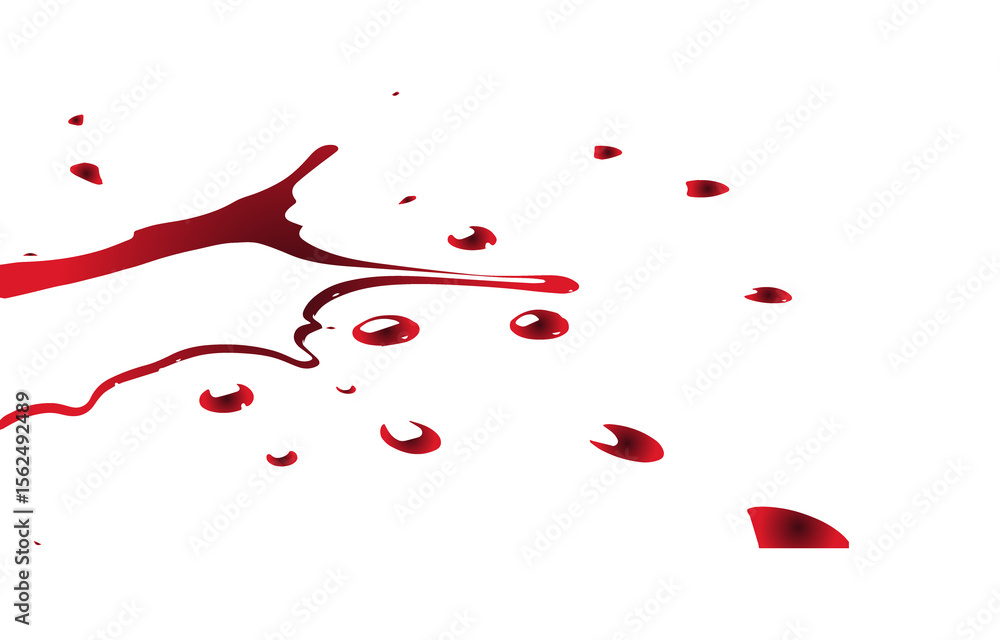 Poster abstract red liquid splashes and droplets with a glossy finish isolated on transparent background