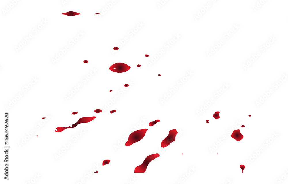 Poster realistic red blood splatters and drops with a gradient effect isolated on a transparent background 