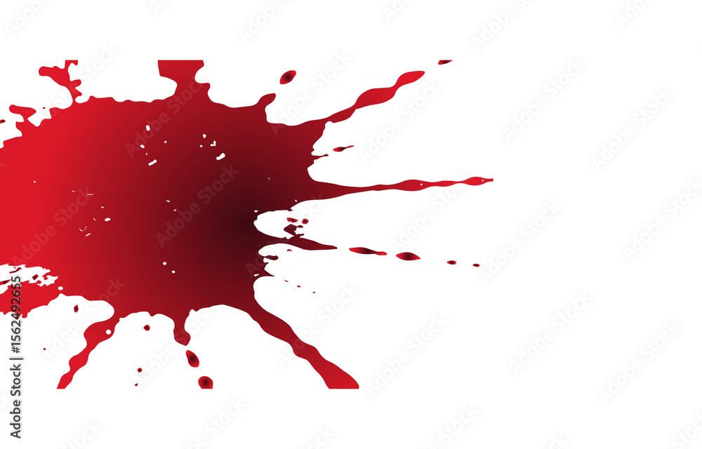 Poster a vibrant red blood splatter with dynamic splashes and droplets isolated on transparent background