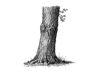 Hand-drawn vintage botanical art, engraving of elm tree trunk, rustic tree decor, elm bark texture, eco-friendly print, retro sketch, old engraving style, natural wood grain, forest illustration