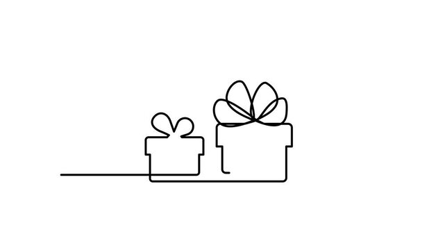 Continuous Thin Line Gift Box, Minimalist Present Drawing, One Line Art Giftbox, Single Package Outline Drawing, Simple Parcel Logo Vector Illustration