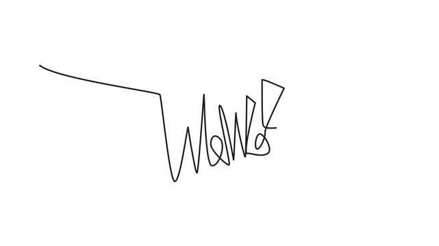 WOW one line hand drawn word. Expression single monoline doodle text, scribble lettering, wow sketched print, emotional typography, black event quote, font, dynamic vector illustration