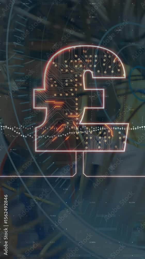 Aufkleber animation of british pound sign with motherboard over caucasian it engineer and computer server