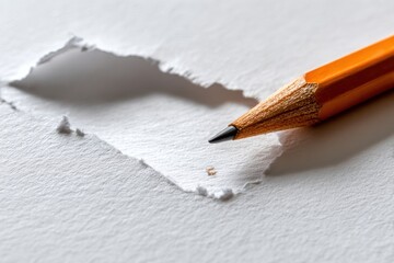 Realistic torn paper on a desk with a curled edge and pencil mark, inviting creativity and thoughts in a serene workspace