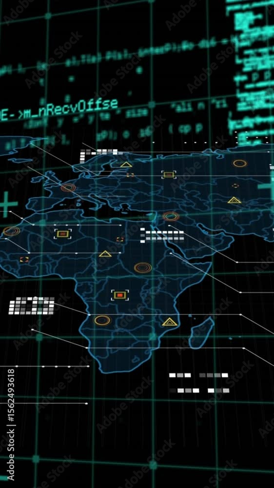 Poster animation of data processing over dark background