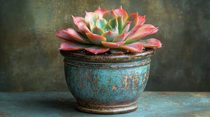 Vibrant succulent in a rustic pot