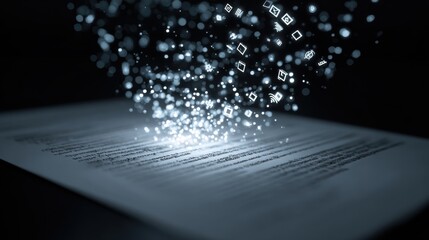 Glowing symbols rise from an empty sheet, representing innovation and the future of documents in a digital world