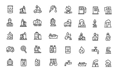 Editable Oil and Gas Line Icon Set Vector Illustration in Modern Thin Line Style of Fossil Fuel Industry: Production, Processing, Transportation, Drilling, and Storage. Isolated on White