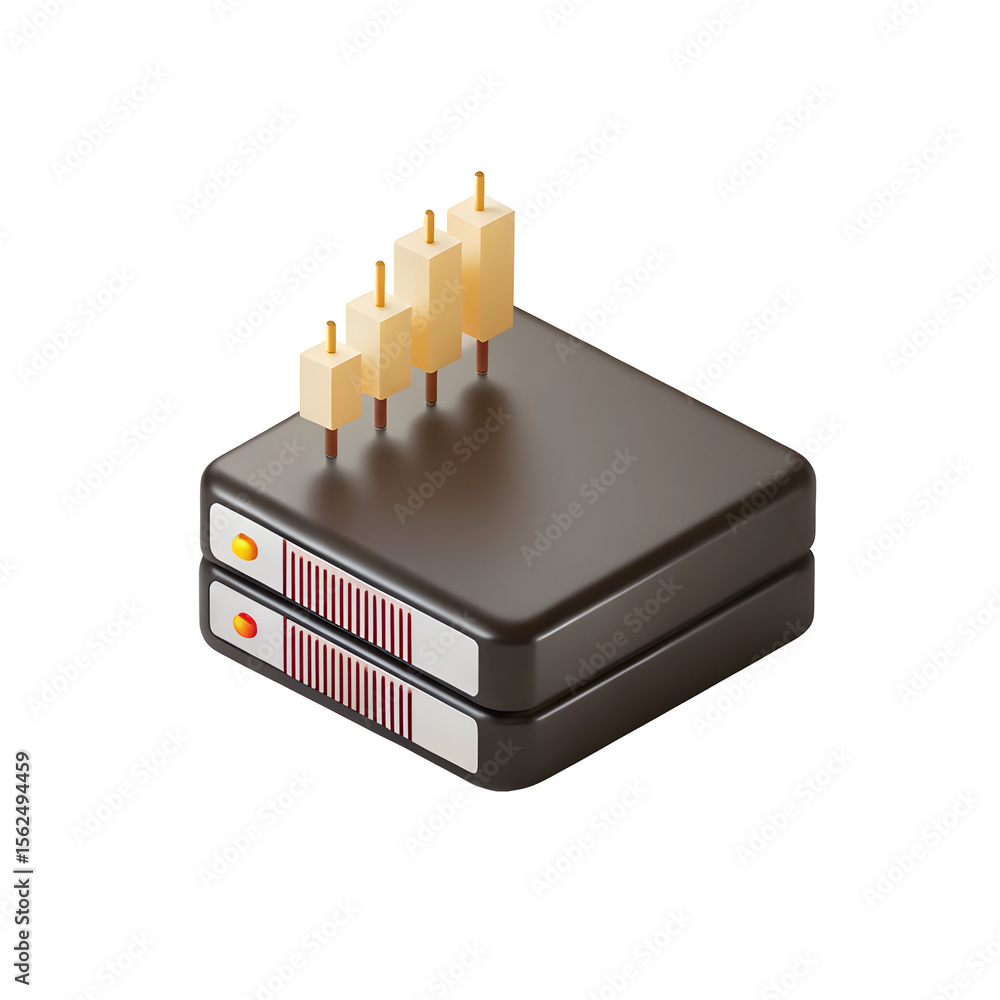 Aufkleber server stack with rising financial graph isolated on a transparent background
