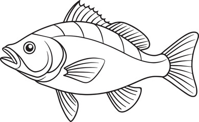 Bass fish line drawing in artistic style perfect for detailed aquatic-themed coloring designs