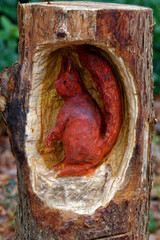 Wooden squirrel carved in wood