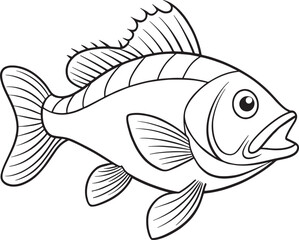 Simple bass fish outline drawing ideal for children’s coloring book or underwater learning