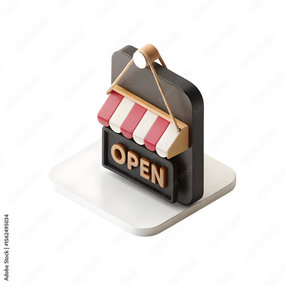 Poster storefront awning with open sign isolated on a transparent background