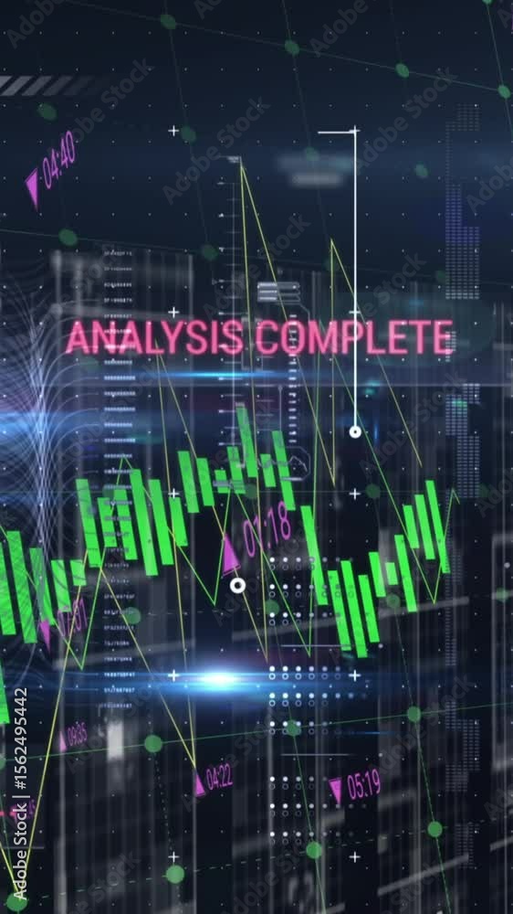 Poster animation of multiple texts, graphs and lens flares with dots against abstract background