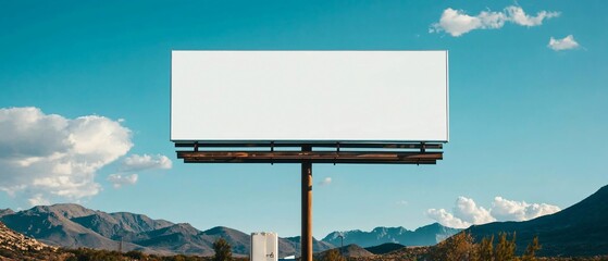 simple blank billboard on a metal frame above a rural gas station, overcast skies, moody tone, deserted surroundings, cinematic roadside atmosphere