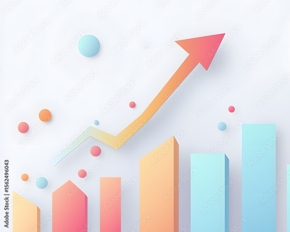 Poster colorful infographic showing growth and progress in financial data visualization.