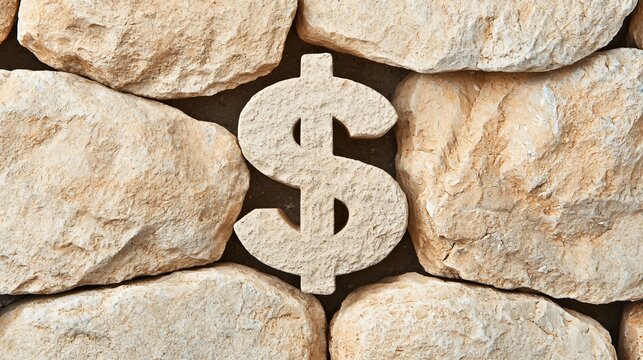 A single, weathered dollar symbol etched onto an ancient stone tablet, blending historical monetary concepts with timeless financial value.