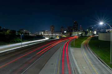 Panoramic night view of St Paul city from highway
