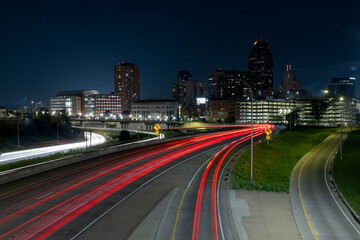 Panoramic night view of St Paul city from highway