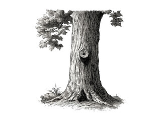 Chestnut Tree Trunk Engraving, vintage botanical sketch, rustic tree art, eco-friendly print, chestnut bark texture, black sketch, woodland decor, retro forest illustration, © Vintage studio