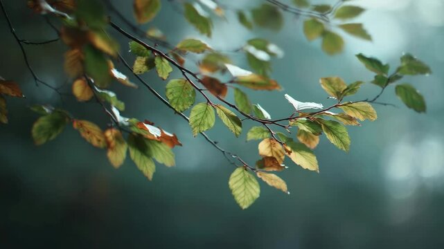 The leaves on the branches sway in the wind in the gloomy autumn winds