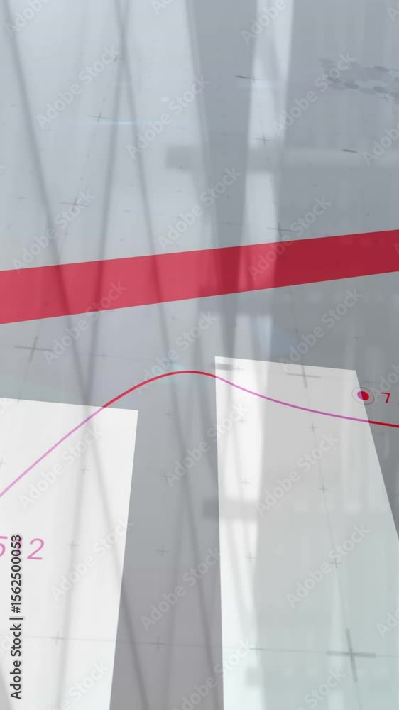 Aufkleber animation of red arrow with statistics processing over cityscape